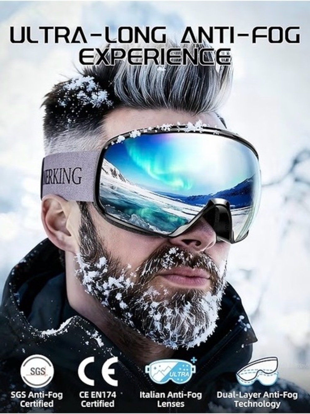 Men's Snow Ski Goggles - Silver Mirrored Lens